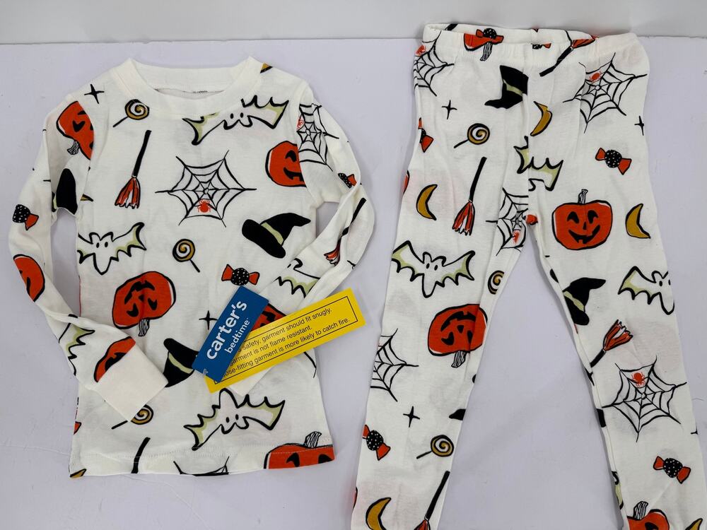 NWT Carter's Halloween Pajamas 3T Glow Pumpkins Bats Spider Web Witch Hat 2pc
